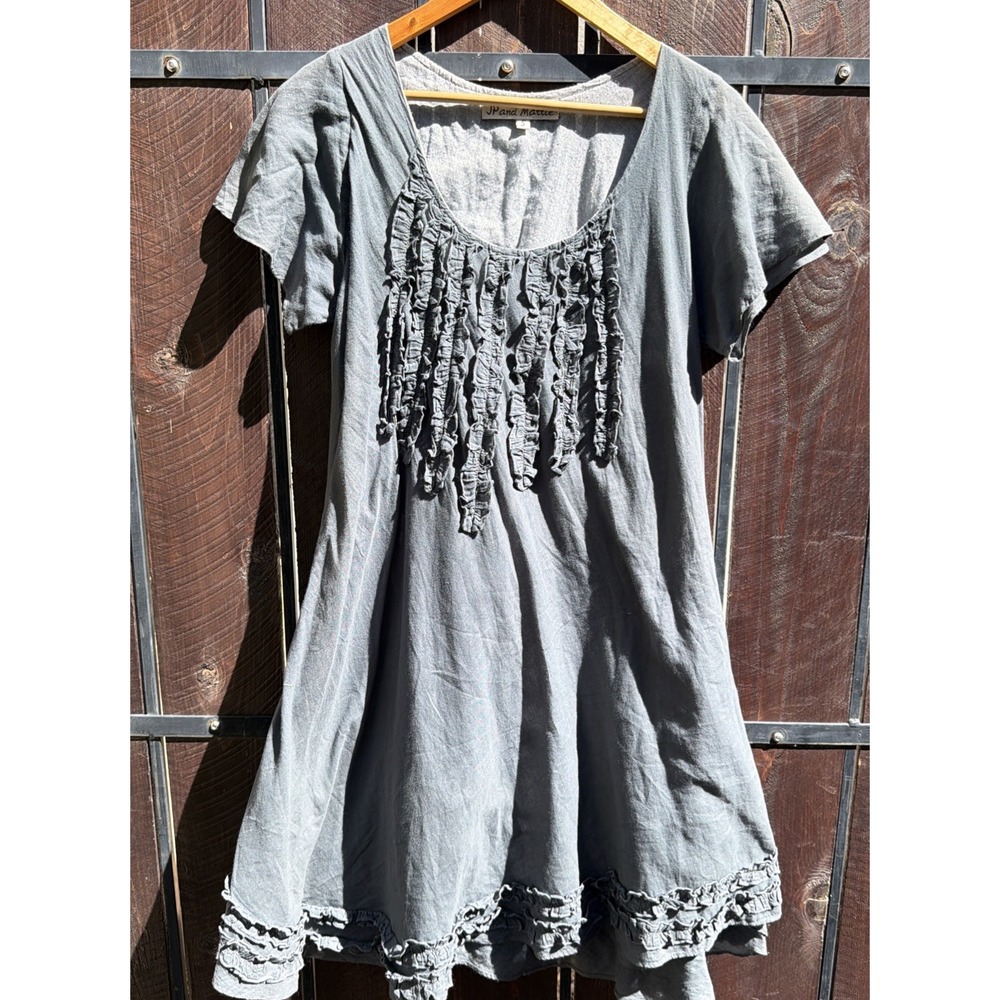 JP & Mattie Gray Blue S Smocked Cotton Gauze Dress Lagenlook Artsy Boho Airy